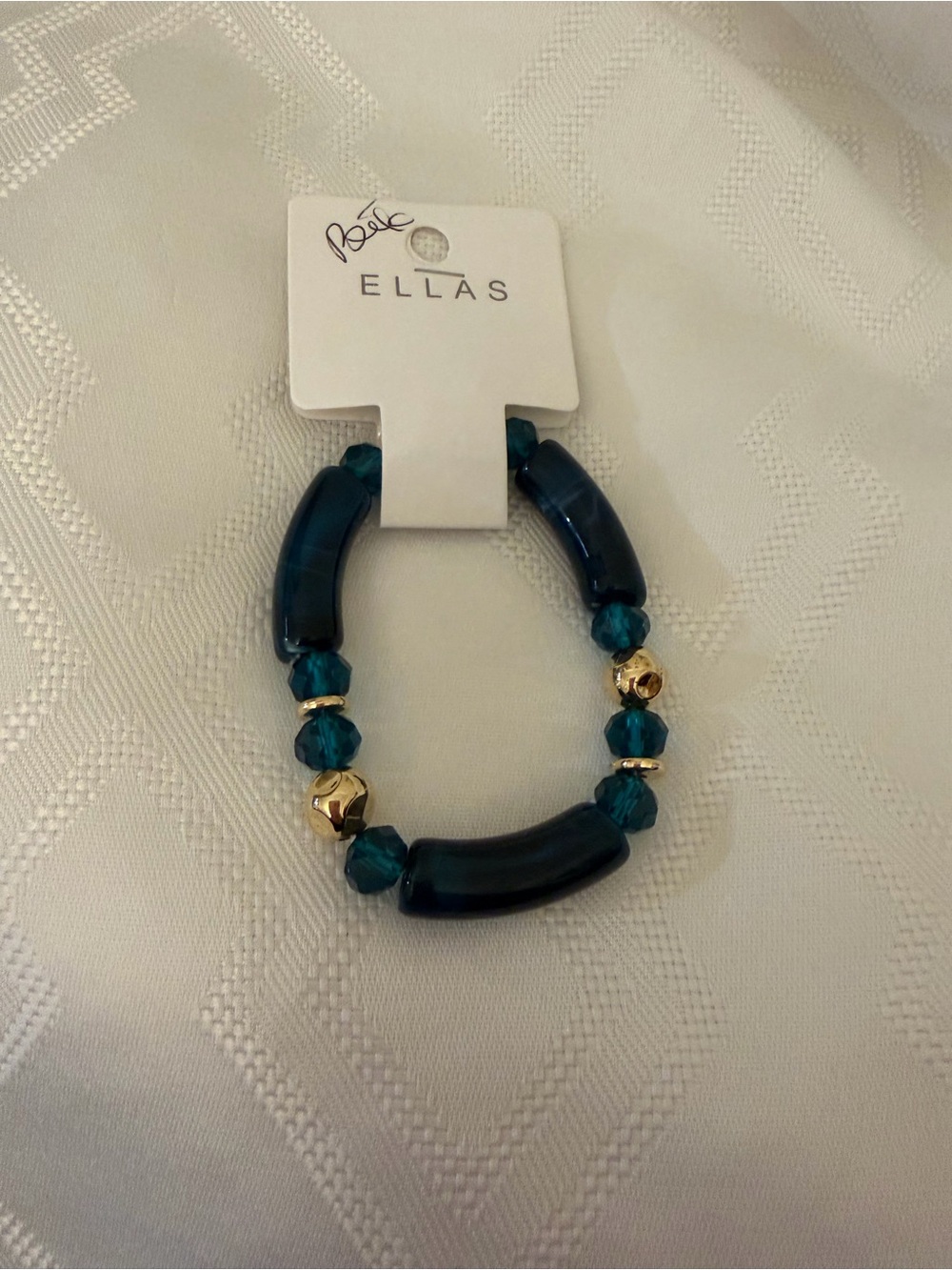 Ella Deep Teal Beaded Stretch Bracelet with Gold Beads